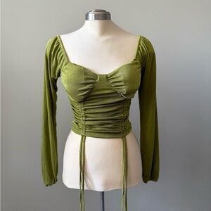 Almost Famous Olive Green Ruched Blouse